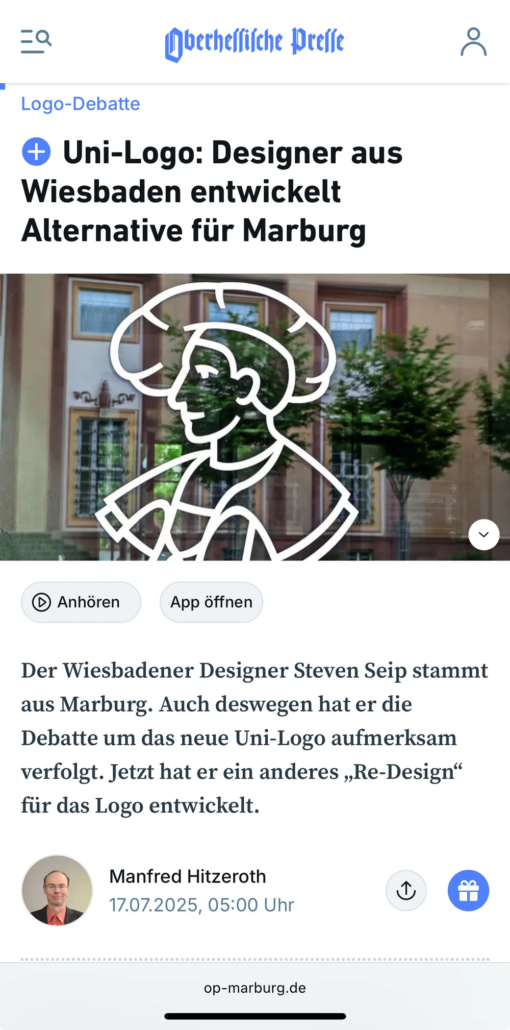 Mein Redesign der Uni Marburg hat es in die Zeitung geschafft