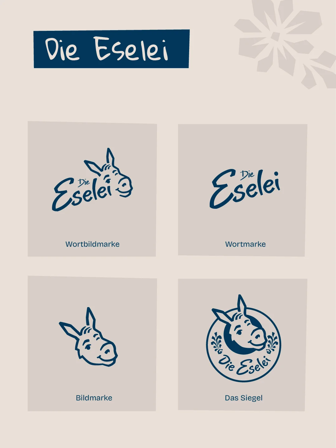 Die Eselei Logovarianten: Wortbildmarke, Wortmarke, Bildmarke, Siegel